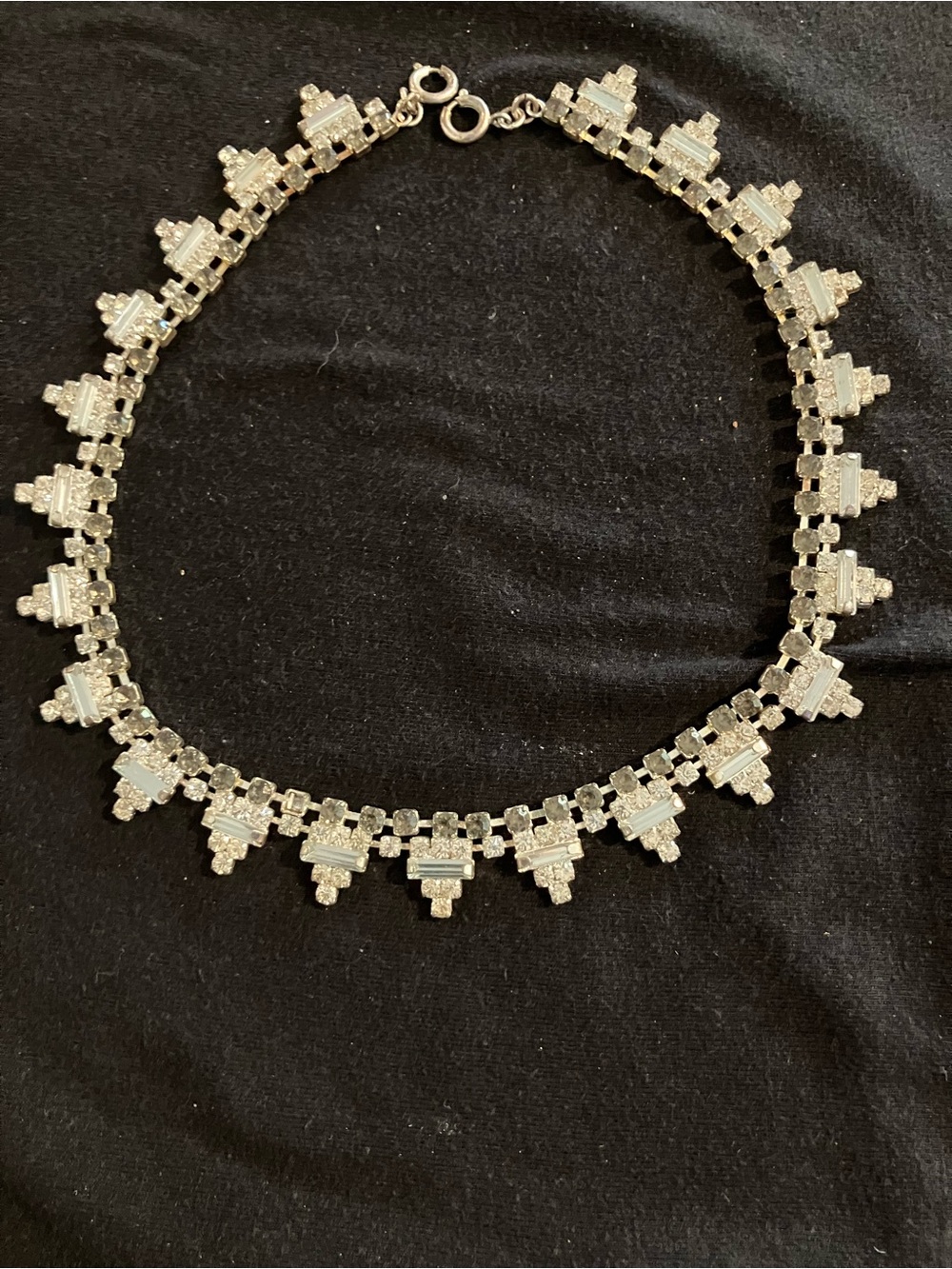 Estate Art Deco Silver-Tone Baguette & Round Crystal Collar Necklace